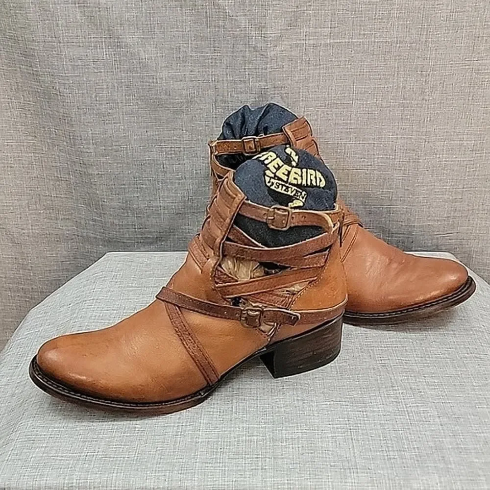 Freebird By Steven 'STAIR' Women's SZ 7 Distressed Brown Leather Strappy Booties